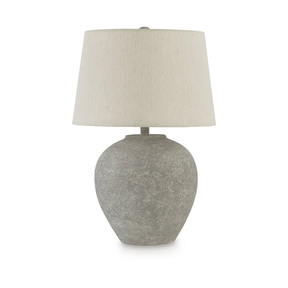 Signature Design by Ashley Dreward Metal Table Lamp, Distressed Gray, Modern Drum Shade, 3-Way Switch