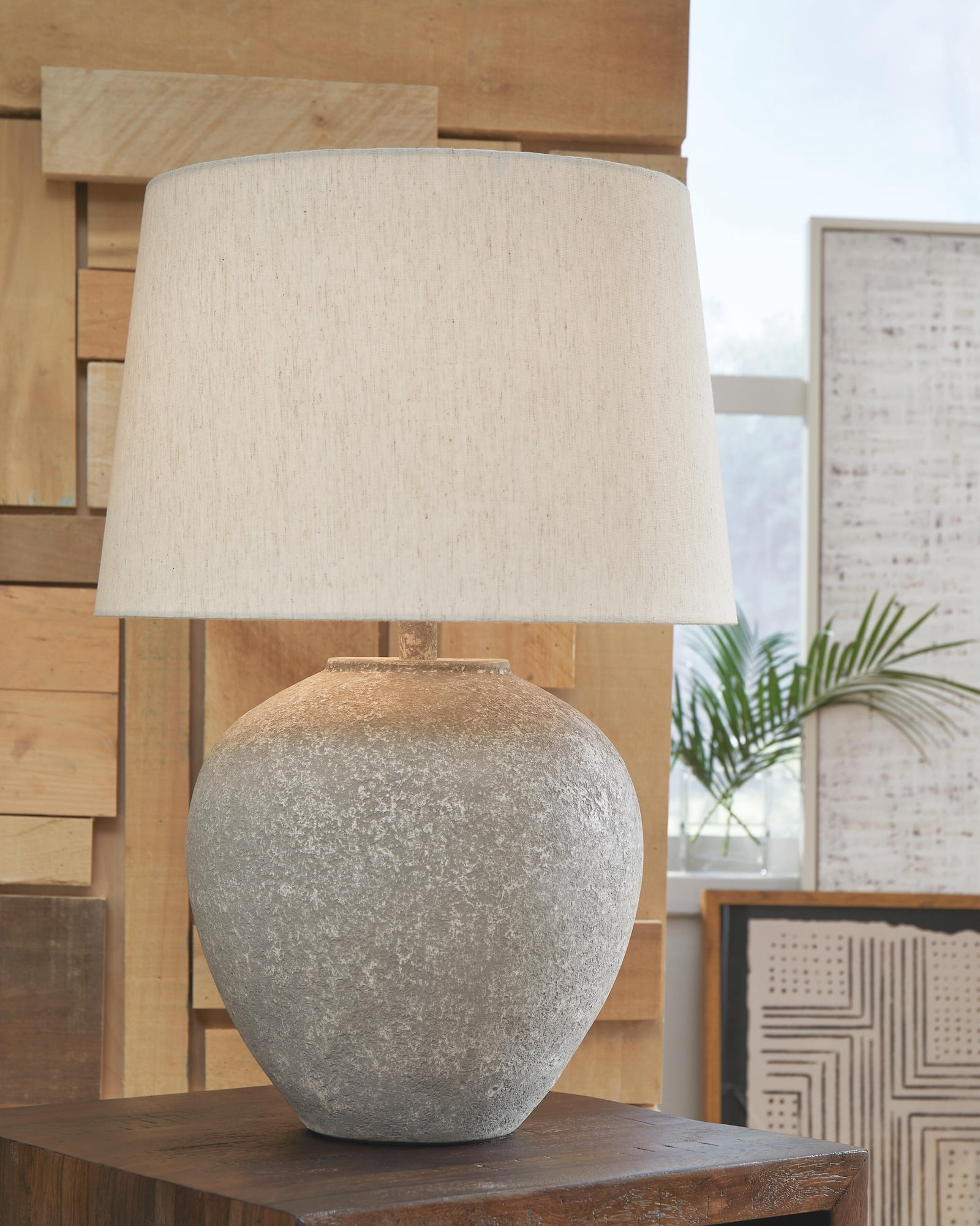 Signature Design by Ashley Dreward Metal Table Lamp, Distressed Gray, Modern Drum Shade, 3-Way Switch