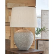 Signature Design by Ashley Dreward Metal Table Lamp, Distressed Gray, Modern Drum Shade, 3-Way Switch