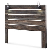 Signature Design by Ashley Drystan King Panel Headboard, Rustic Brown, Industrial Farmhouse Headboard with LED Lights and USB Charging