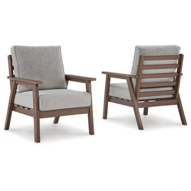 Signature Design by Ashley Casual Emmeline Outdoor Lounge Chair with Cushion (Set of 2)  Brown/Beige