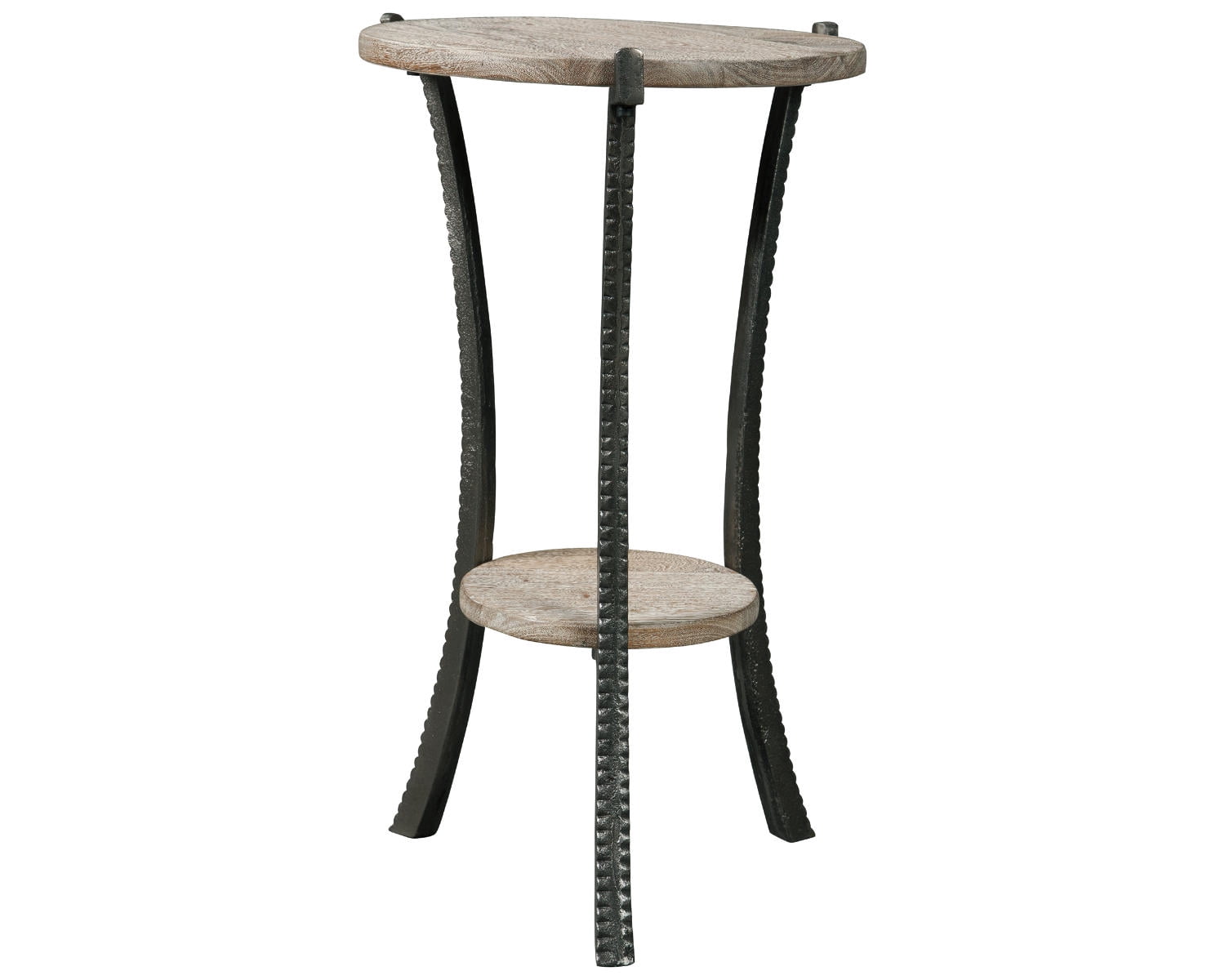 Transitional Beige and Black Round Wood and Metal Side Table