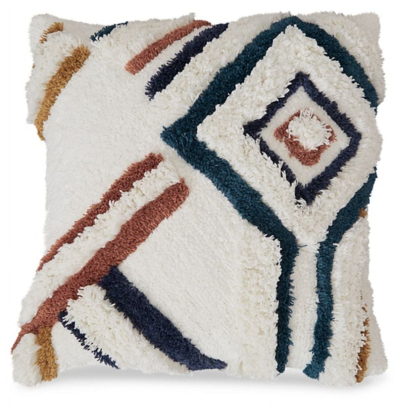 Evermore 20" Square White Cotton Pillow with Earthy Tones