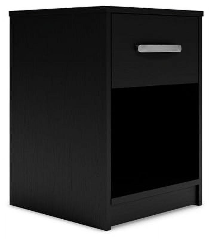 Black Transitional 1-Drawer Nightstand with Open Cubby