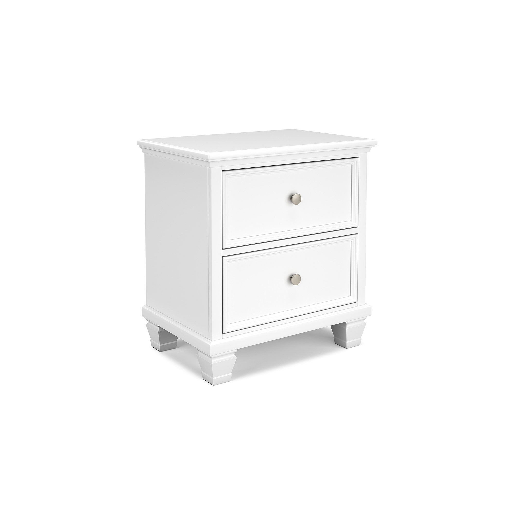 White Transitional 2-Drawer Nightstand with Metal Knobs
