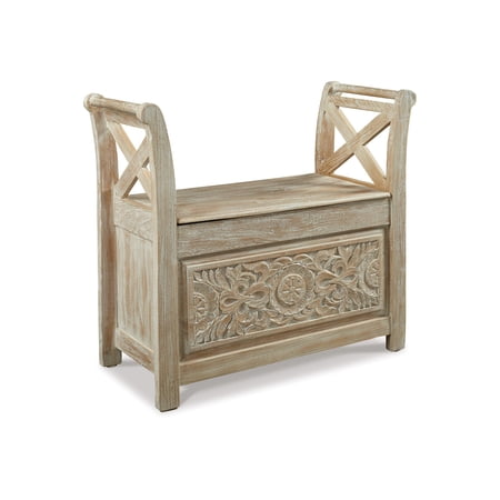 Signature Design by Ashley Casual Fossil Ridge Accent Bench Whitewash