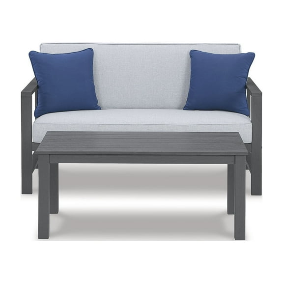 Signature Design by Ashley Casual Fynnegan Outdoor Loveseat with Table, Set of 2, Gray