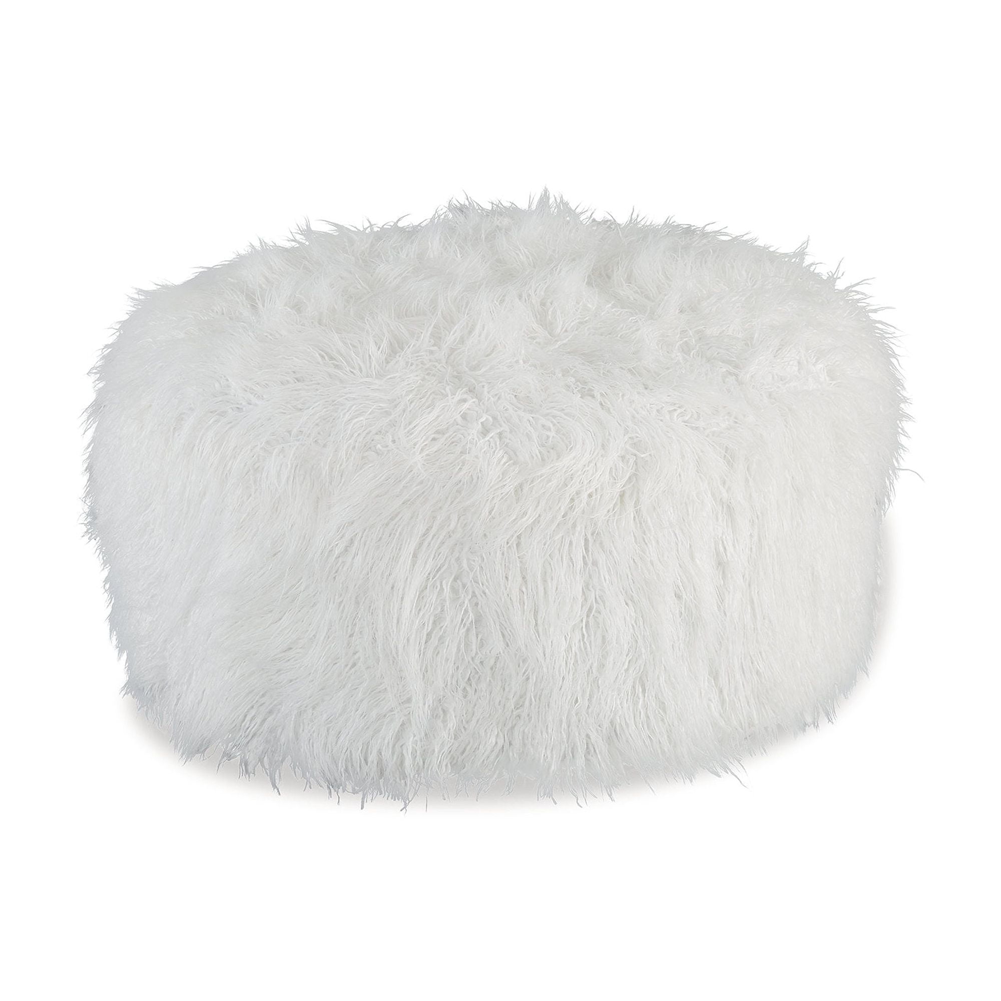 White Faux Fur Round Oversized Accent Ottoman