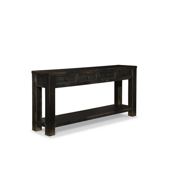 Signature Design by Ashley Gavelston 64" Sofa Console Table, Weathered Black Finish, 4 Drawers, Hand-Finished, Wood & Engineered Wood