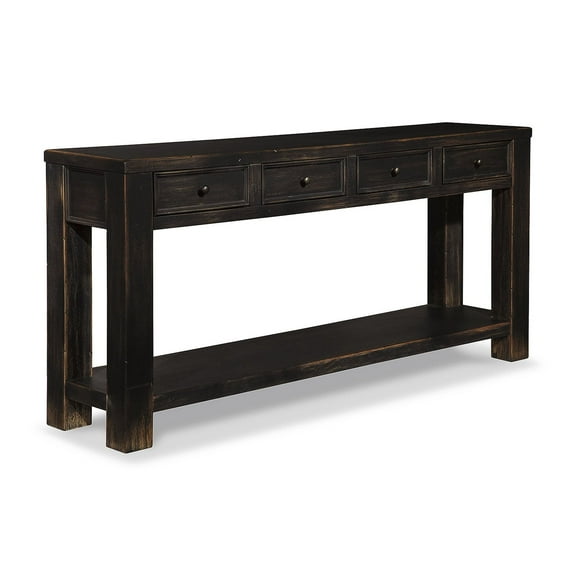 Signature Design by Ashley Gavelston 64" Sofa Console Table, Weathered Black Finish, 4 Drawers, Hand-Finished, Wood & Engineered Wood