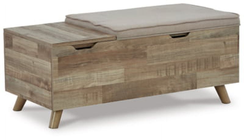 Gerdanet Butcher-Block Effect Storage Bench in Beige/Brown