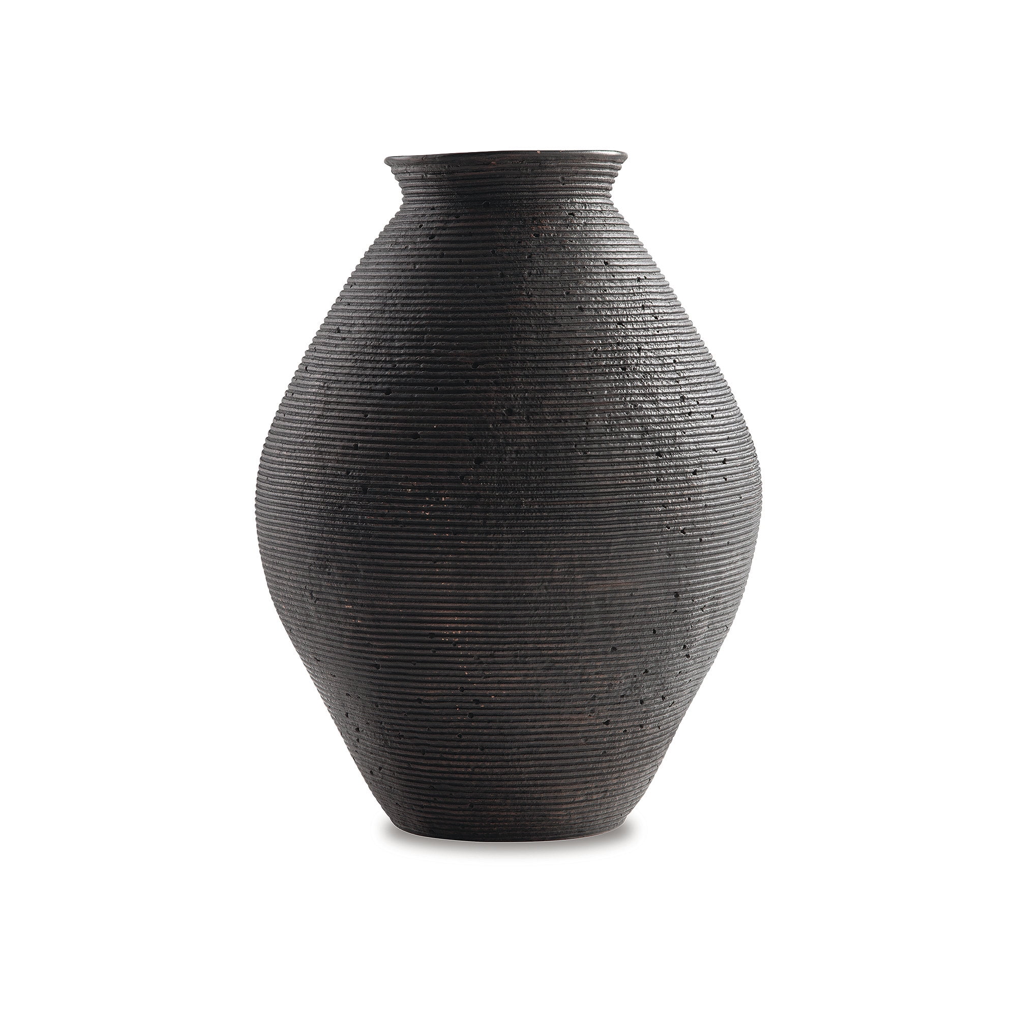 Antique Brown Ribbed Polyresin Decorative Vase