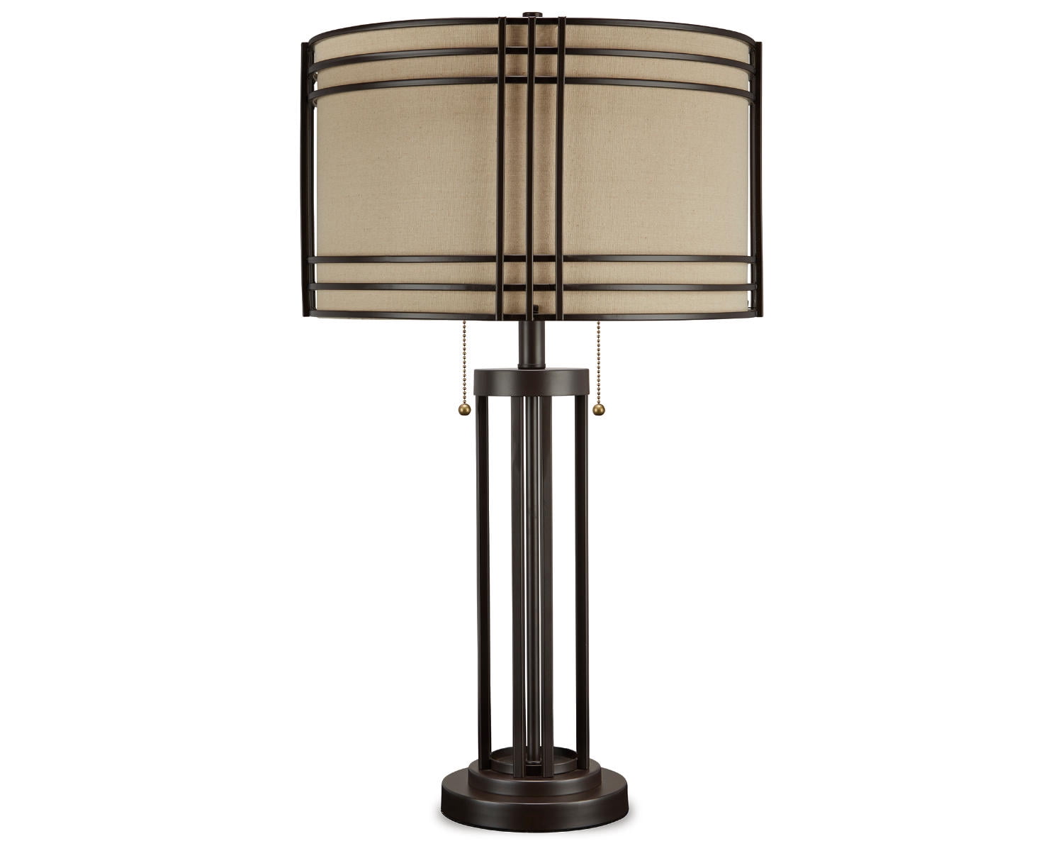 Hanswell 30" Dark Brown Metal Table Lamp with Beige Drum Shade