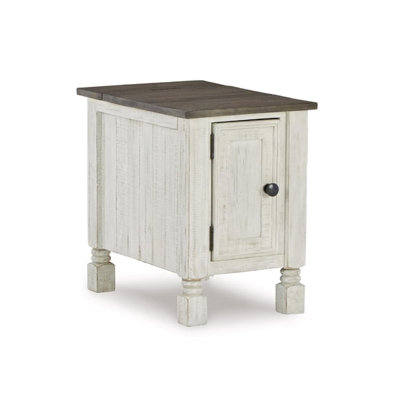 Signature Design by Ashley Havalance Chairside End Table with USB Charging, White/Gray