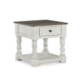 thumbnail image 1 of Signature Design by Ashley Havalance, White and Gray Distressed Two-Tone Farmhouse  End Table with 1 Drawer and Open Shelf, 1 of 7