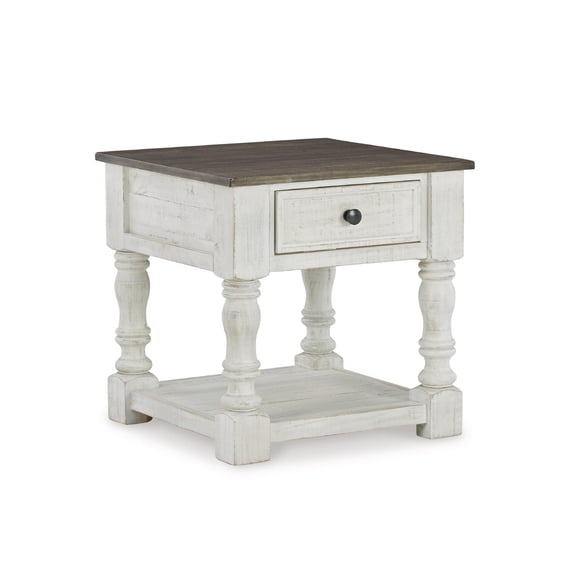 Signature Design by Ashley Havalance, White and Gray Distressed Two-Tone Farmhouse End Table with 1 Drawer and Open Shelf
