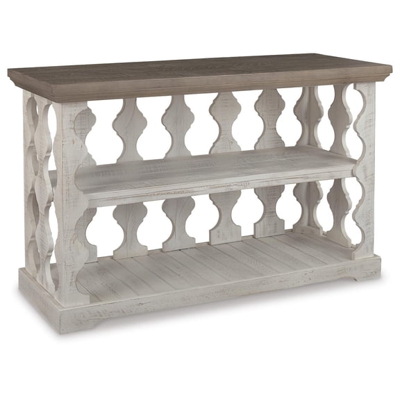Signature Design by Ashley Havalance Two-Tone Weathered Gray and Vintage White Sofa Console Table with Plank Top and Shelf