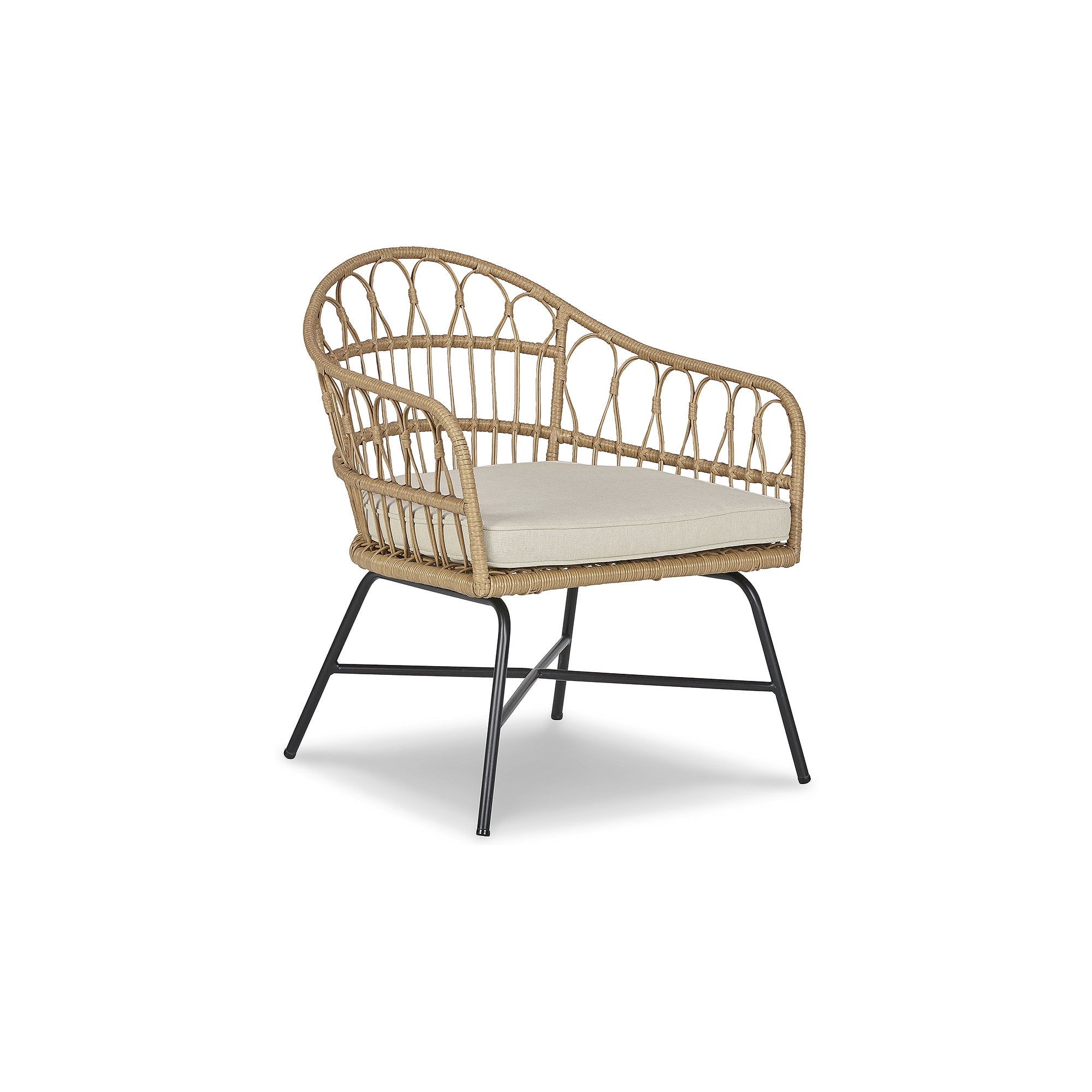 Transitional Cream & Black Wicker Indoor/Outdoor Accent Chair
