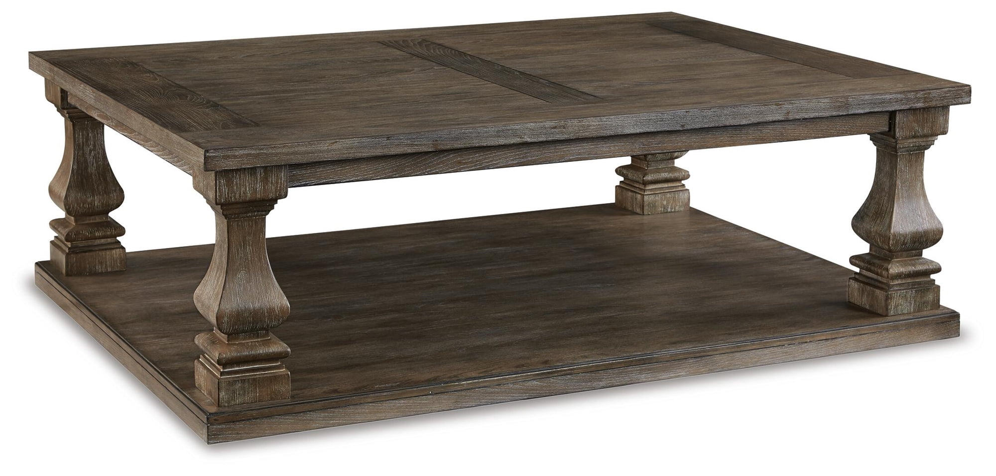 Signature Design by Ashley Johnelle Gray Coffee Table with Storage Shelf, Traditional Farmhouse Style
