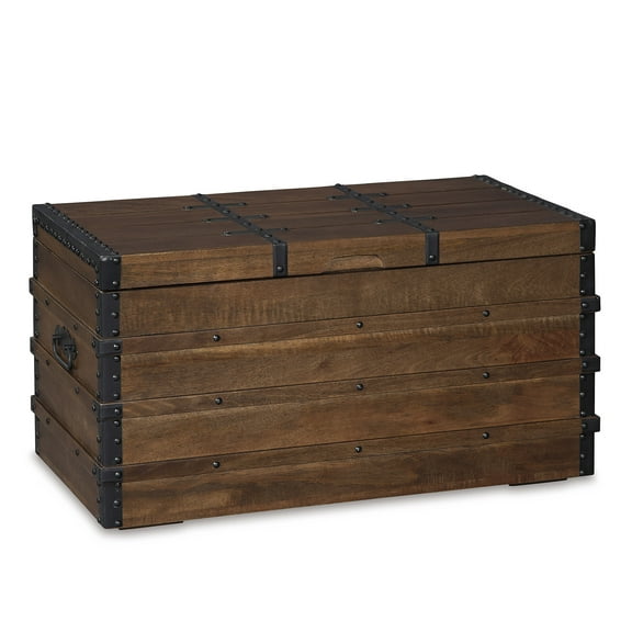 Signature Design by Ashley Kettleby Rustic Storage Trunk Coffee Table with Hinged Top - Brown Wood Finish