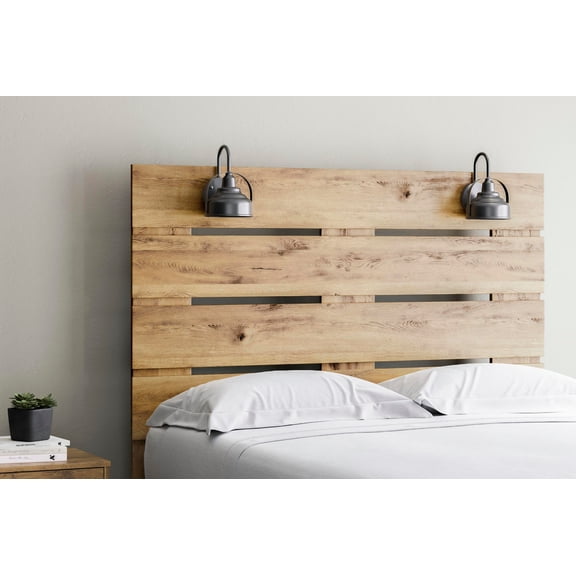 Signature Design by Ashley Larstin Queen Panel Headboard, Tan Brown, Rustic Wood-Look Headboard with Slatted Design