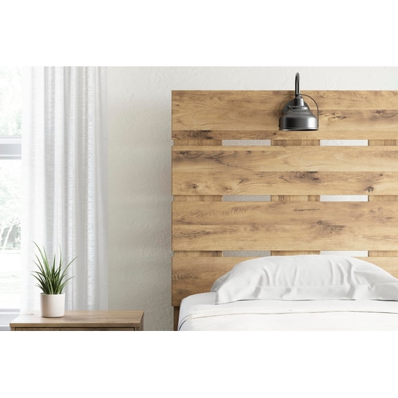 Signature Design by Ashley Larstin Twin Panel Headboard, Tan Brown, Rustic Wood-Look Headboard with Slatted Design