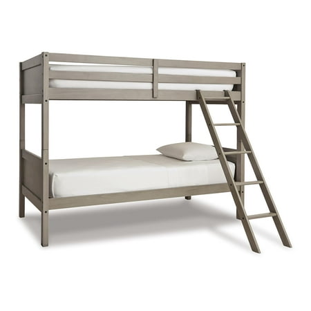 Signature Design by Ashley Casual Lettner Twin/Twin Bunk Bed with Ladder Light Gray