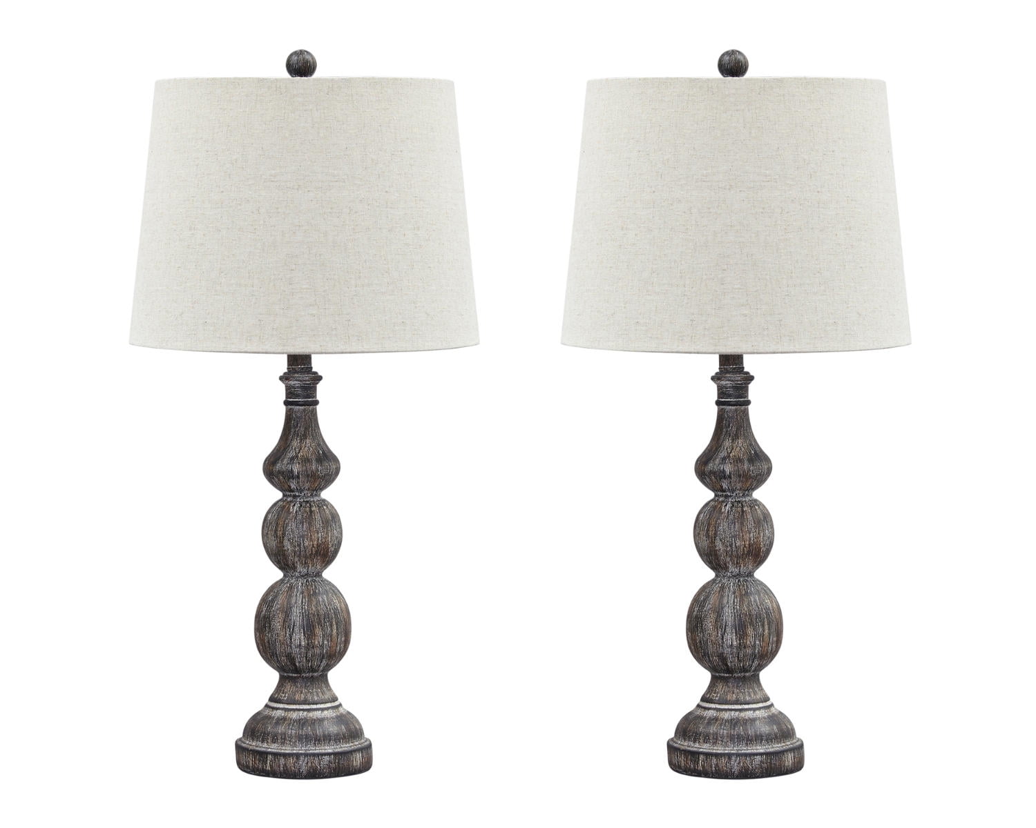 Antique Black Polyresin Table Lamp Set with Drum Shade