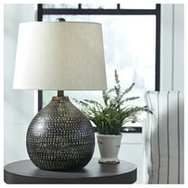 Signature Design by Ashley Maire Metal Table Lamp, Black & Gold Finish, Urban Industrial Style, 3-Way Switch
