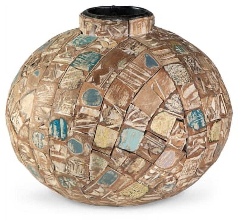 Contemporary Beige & Black Reclaimed Wood Decorative Vase