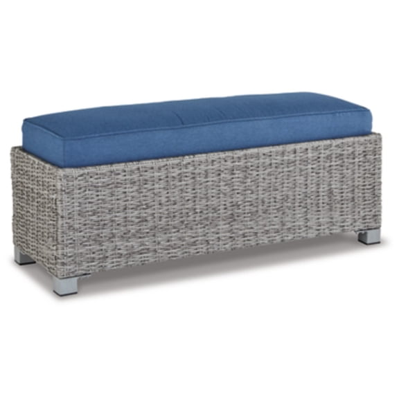 Signature Design by Ashley Casual Naples Beach Outdoor Bench with Cushion Light Gray