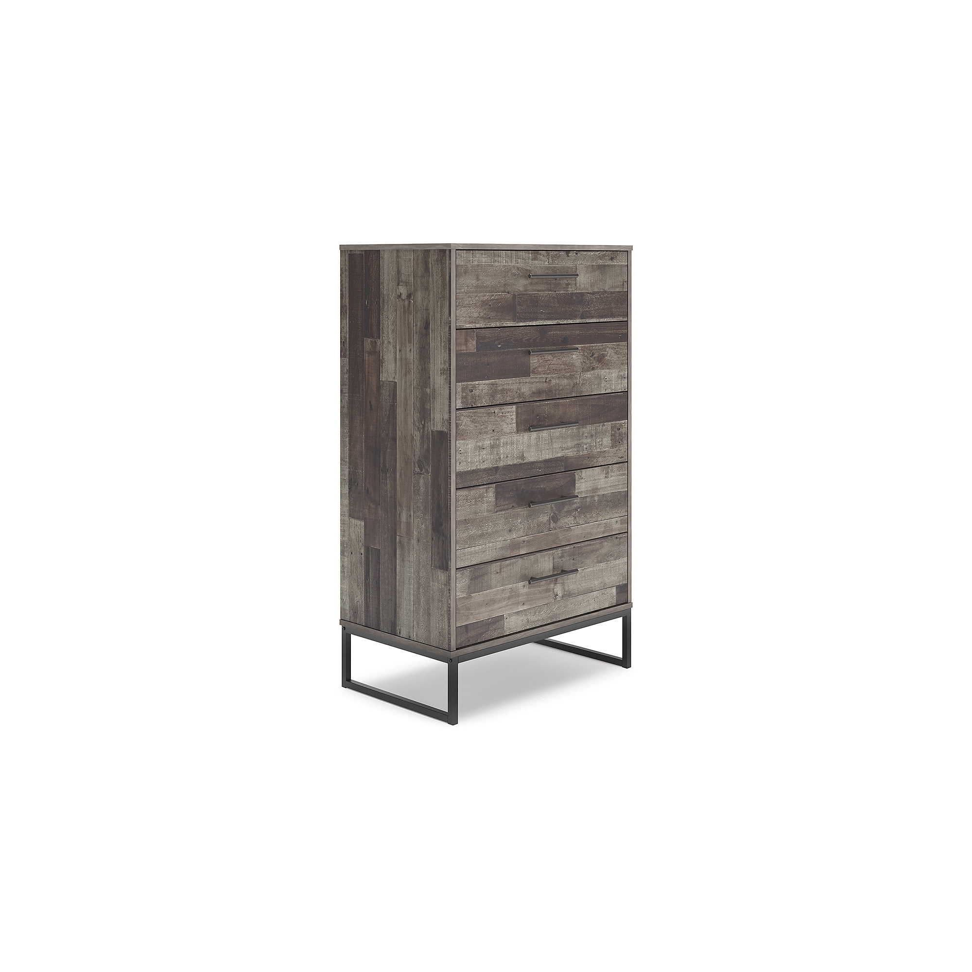 Transitional Neilsville 5-Drawer Chest in Beige/Black with Rustic Finish