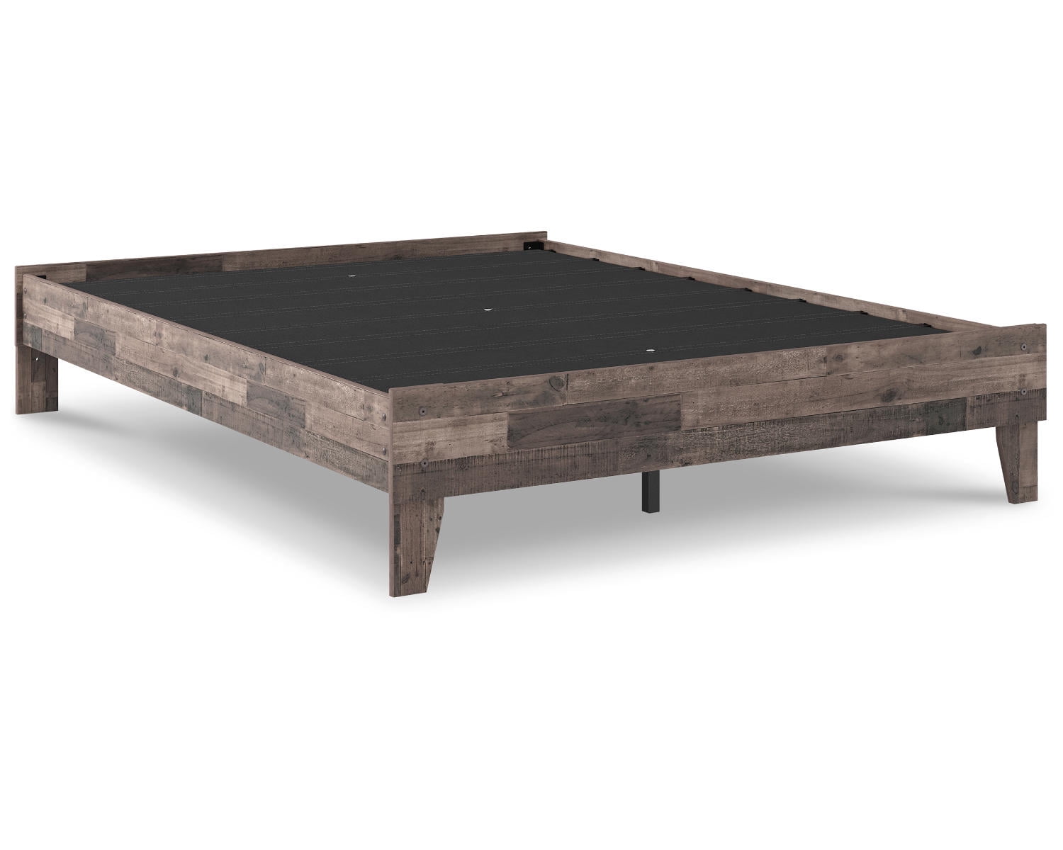 Rustic Gray Queen Platform Bed with Wood Frame