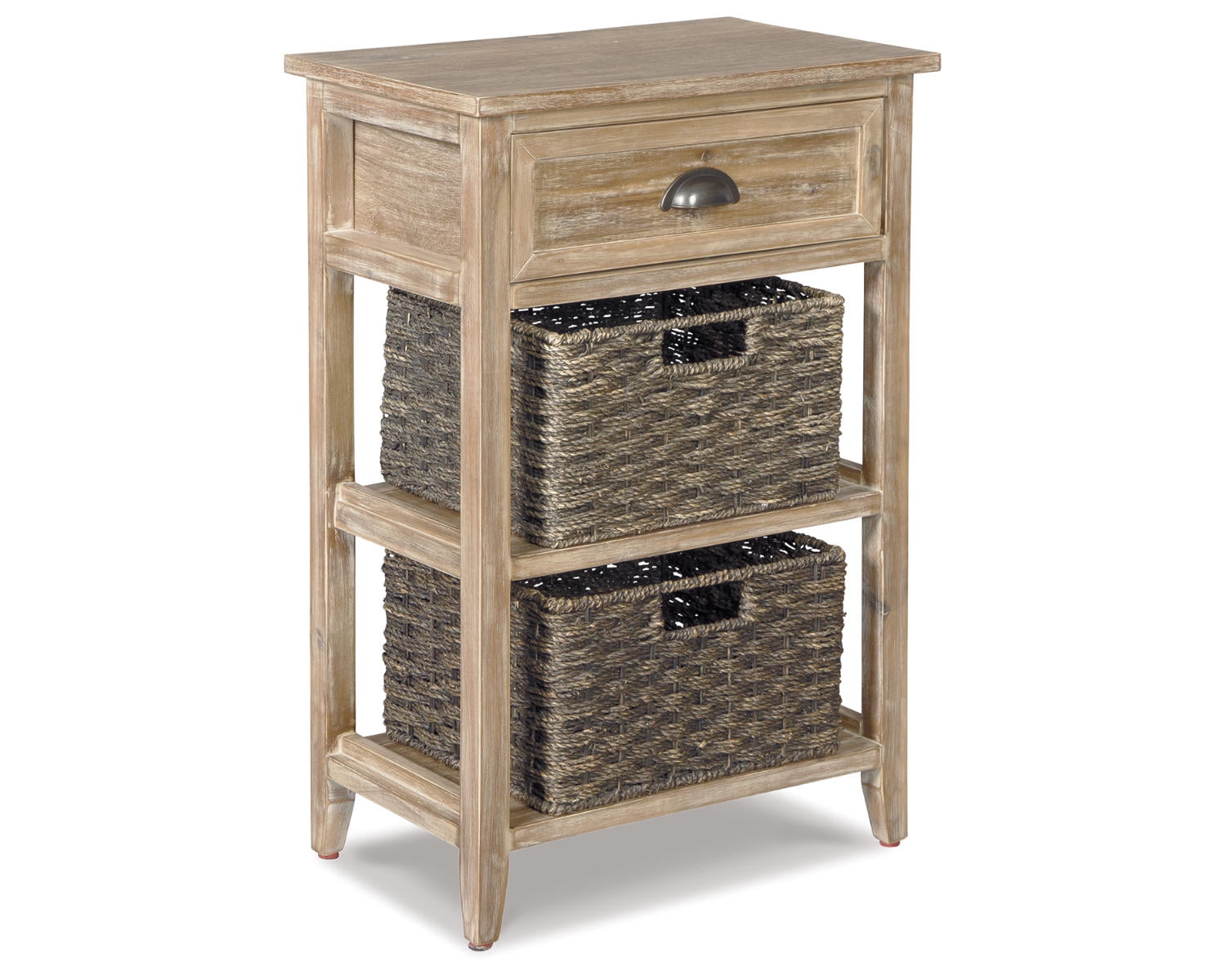 Quaint Cottage Beige Rectangular Accent Table with Storage Baskets