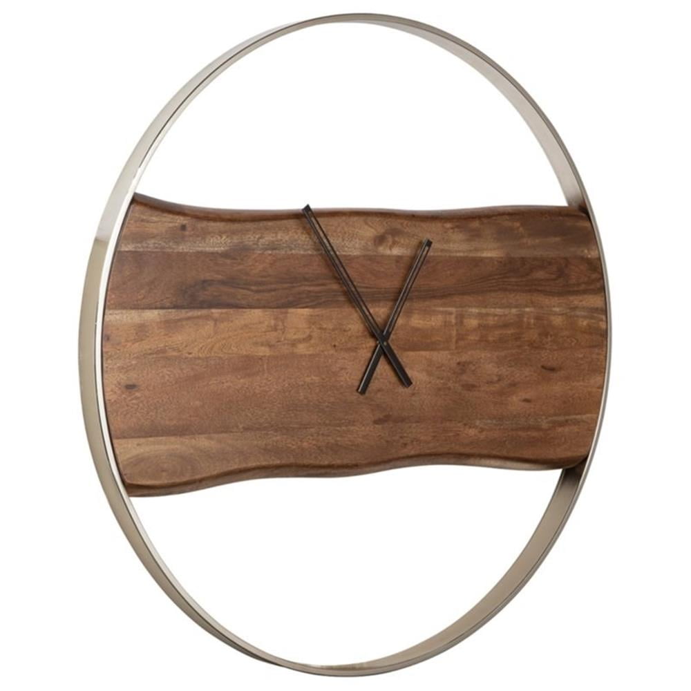 36'' Brown and Silver Wood and Metal Wall Clock