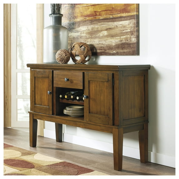 Signature Design by Ashley Ralene Dining Room Server, Medium Brown Rustic Buffet Cabinet with Wine Rack & Adjustable Storage