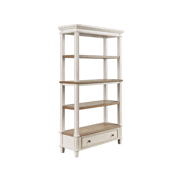 Signature Design by Ashley Realyn 75" Farmhouse Bookcase with Drawer - Chipped White & Brown