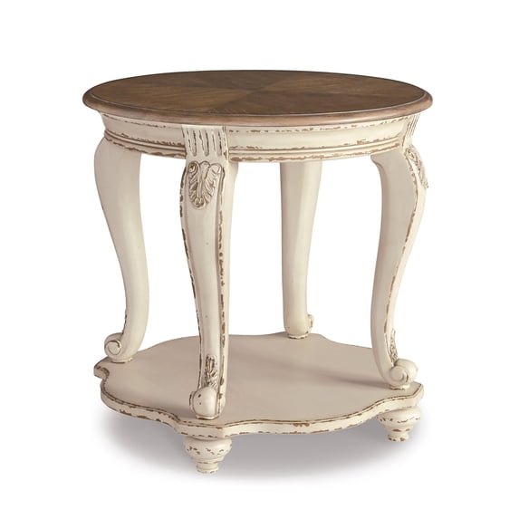 Signature Design by Ashley Realyn End Table, White and Brown Two-Tone Farmhouse Side Table with Fixed Lower Shelf