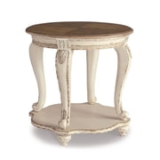 Signature Design by Ashley Realyn End Table, White and Brown Two-Tone Farmhouse Side Table with Fixed Lower Shelf