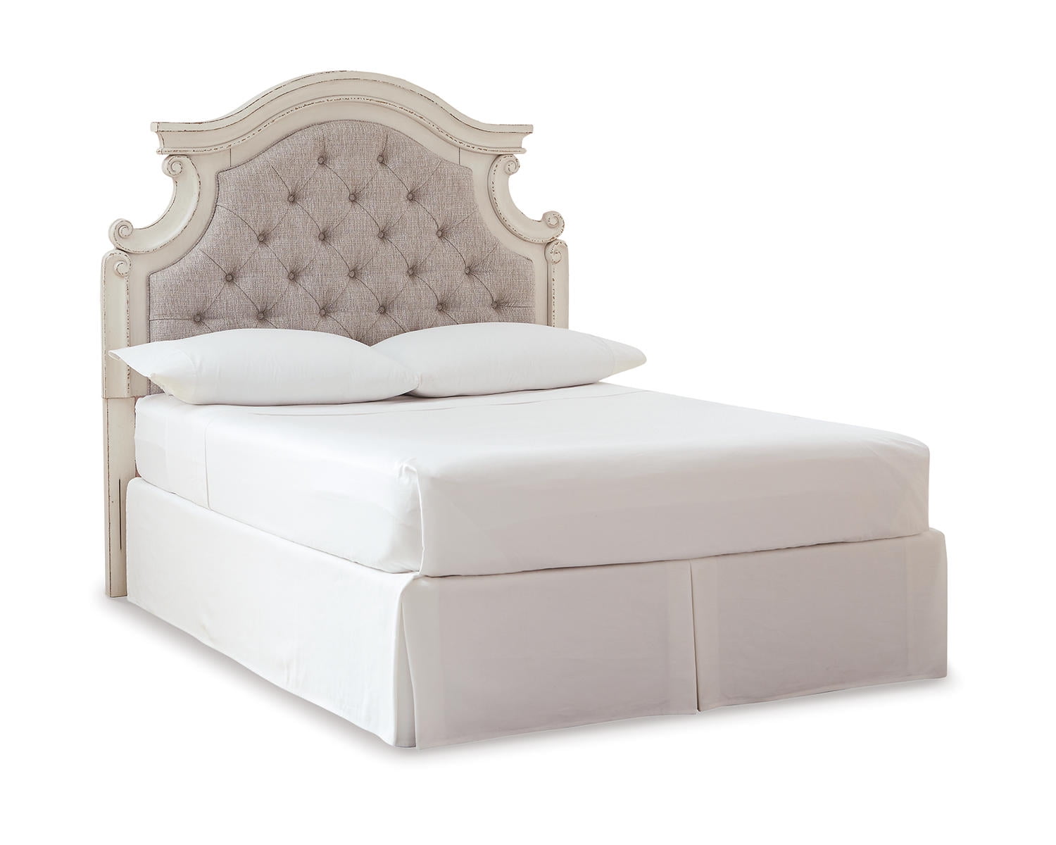 Full Beige Tufted Upholstered Wood Panel Headboard