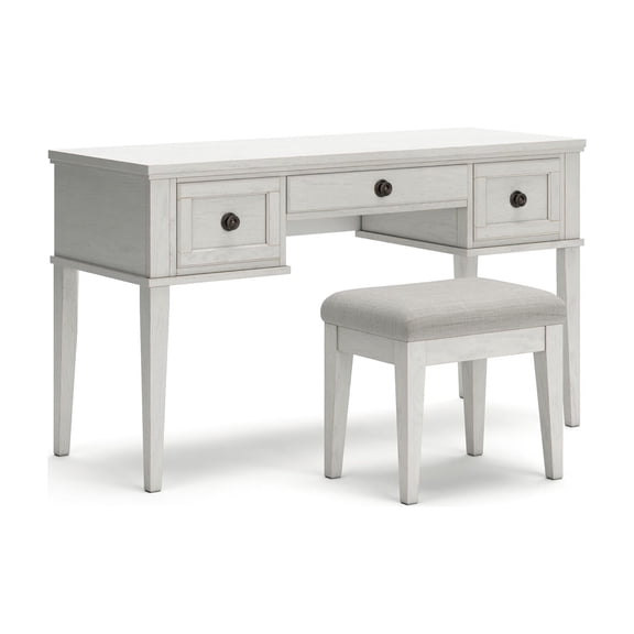 Signature Design by Ashley Casual Robbinsdale 3 Drawer Vanity with Stool, Antique White
