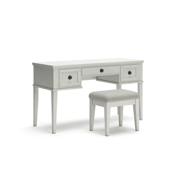Signature Design by Ashley Casual Robbinsdale 3 Drawer Vanity with Stool, Antique White