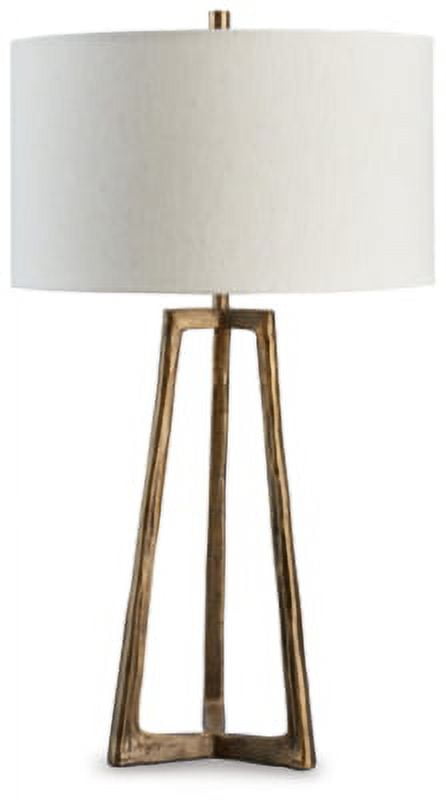 Antique Brass Finish Metal Table Lamp with Drum Shade