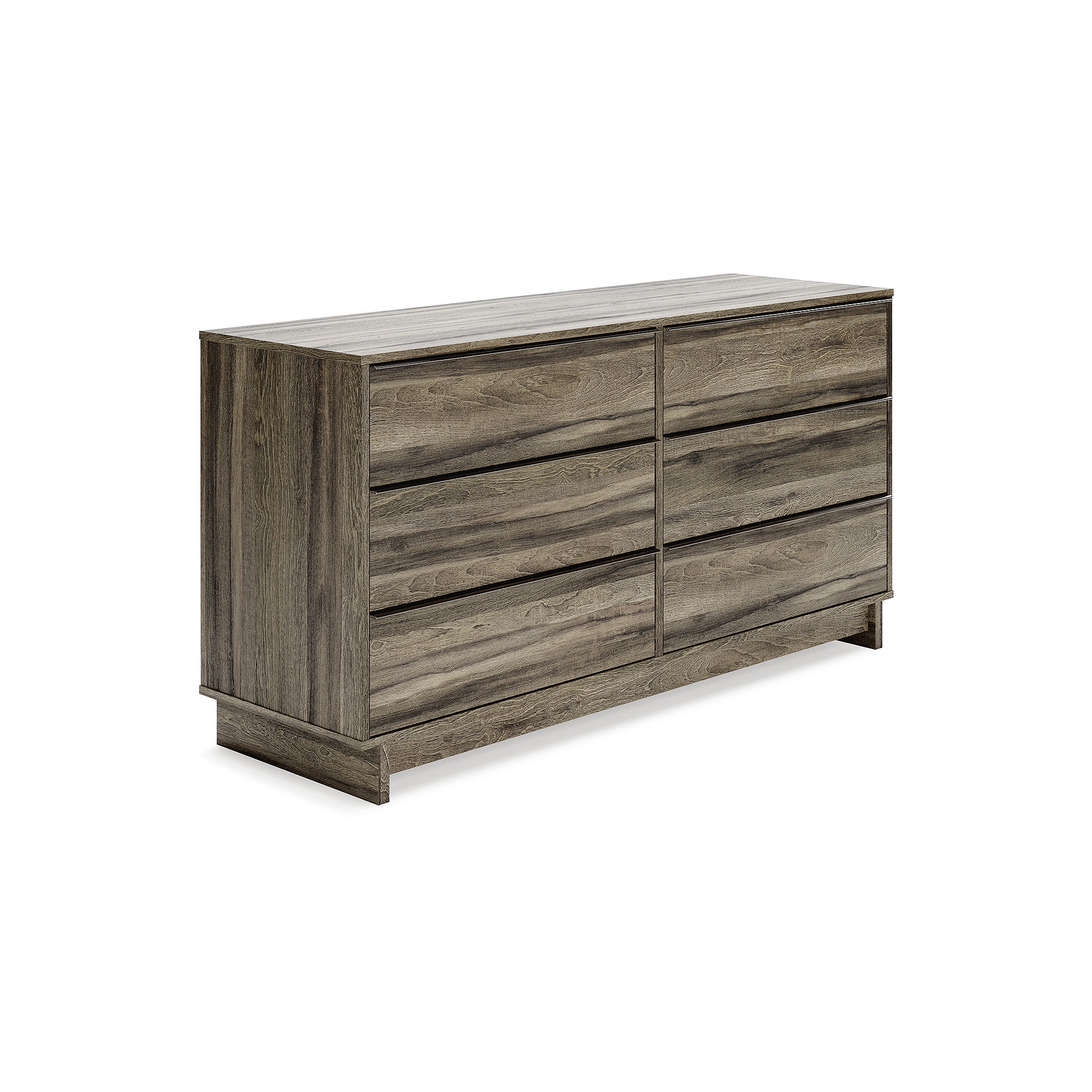 Transitional Weathered Brown 6-Drawer Dresser with Champagne Handles