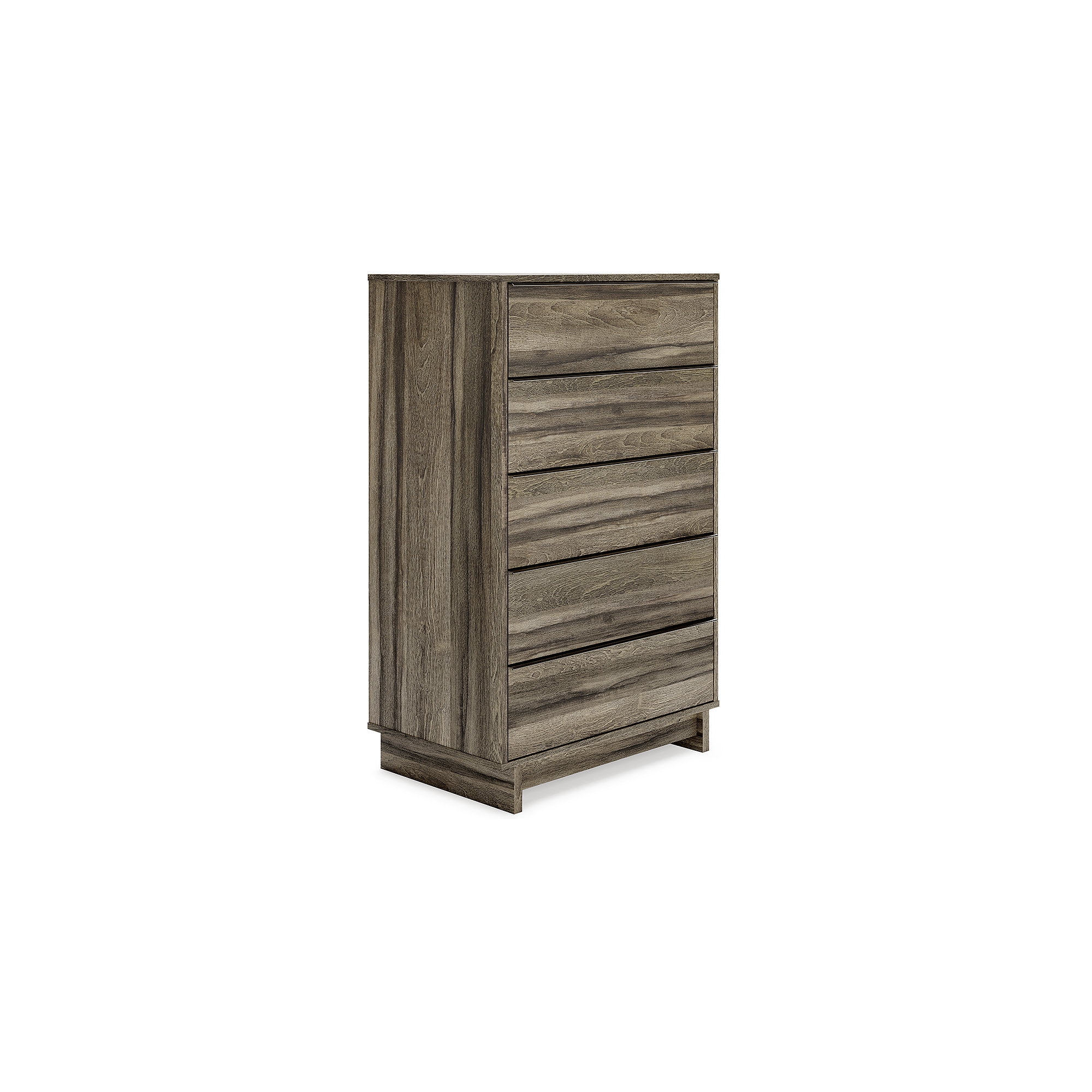 Transitional Weathered Brown 5-Drawer Chest with Champagne Handles