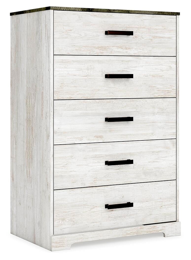 Signature Design by Ashley Casual Shawburn Chest of Drawers, Whitewash/Charcoal Gray