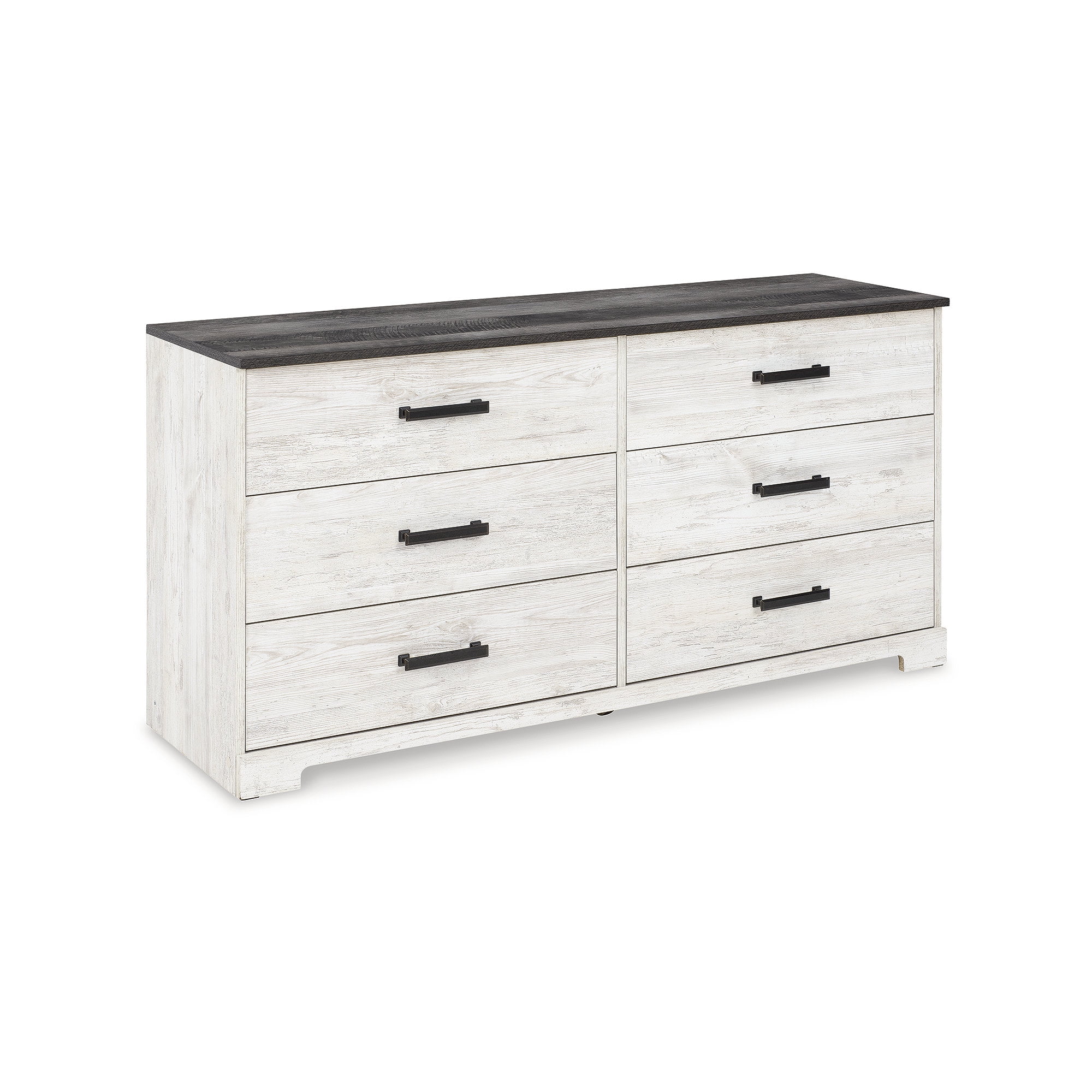 Transitional Whitewash & Gray 59" Industrial 6-Drawer Dresser