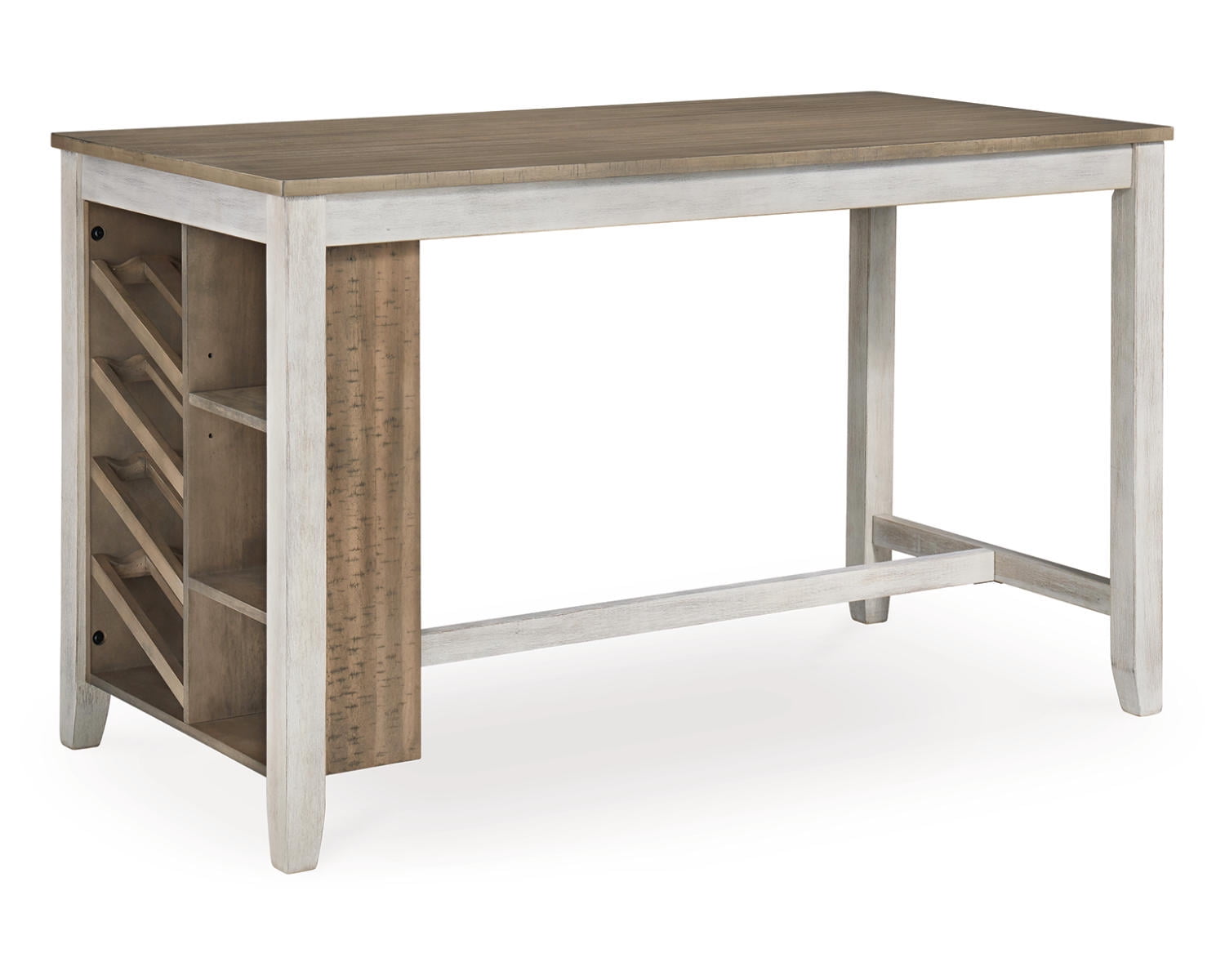 Cottage Charm Grayish White Wood Counter Table with Wine Rack