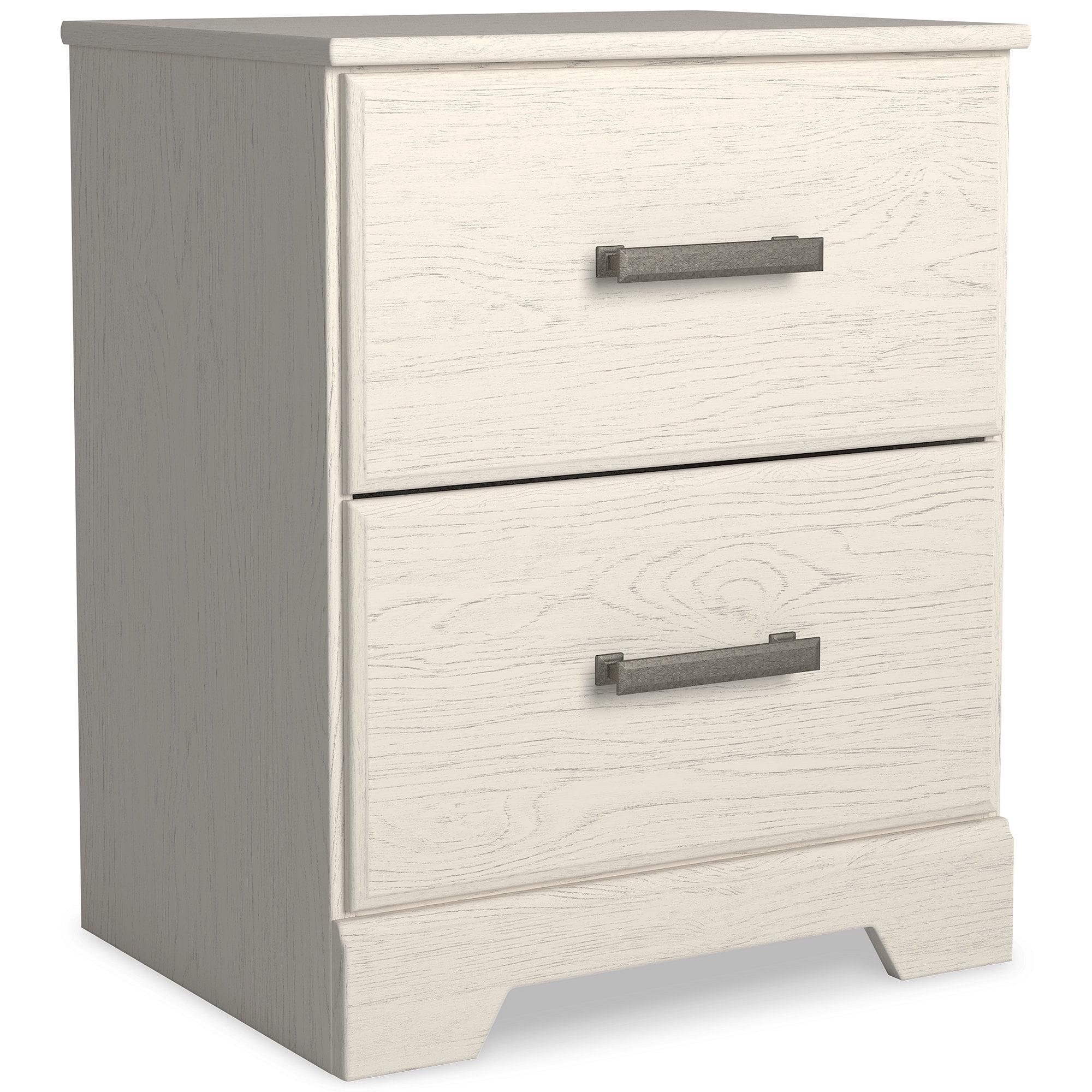 White Transitional 2-Drawer Nightstand with Pewter Handles