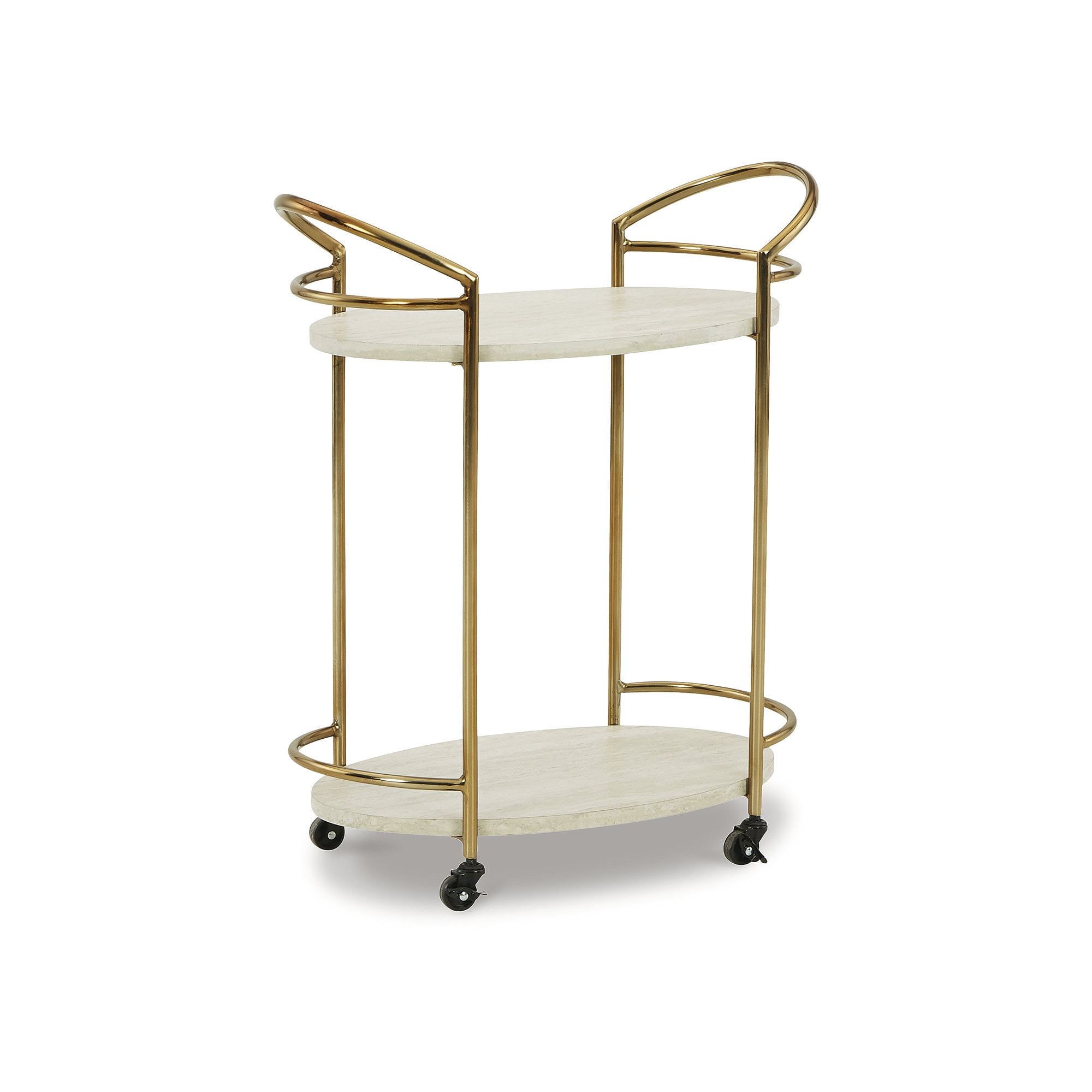 Gold and Cream Faux Travertine Bar Cart with Storage